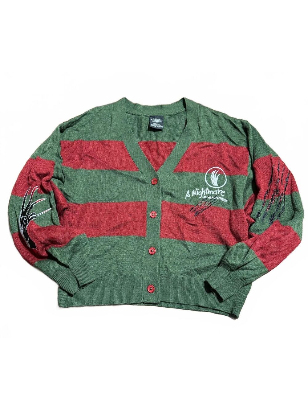 A Nightmare on Elm Street Mens Cardigan L Freddy Krueger Striped Slasher Sweater